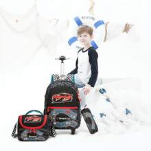 Set de 3 piezas: Mochila con ruedas para niños + Bolso de mensajero, Mochila escolar con ruedas y estampado lindo, Bolsa de equipaje con ruedas ligera para volver a la escuela - Bolsa con ruedas para niños - Ver 10