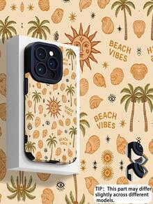 1pc Minimalist Retro Sun & Palm Tree Pattern Textured Soft Protective Phone Case, Suitable For Gifting To Friends And Lovers, Compatible With Apple And Phones ( 17/17 Air/17 Pro/17 Pro Max) - Multicolor - View 1