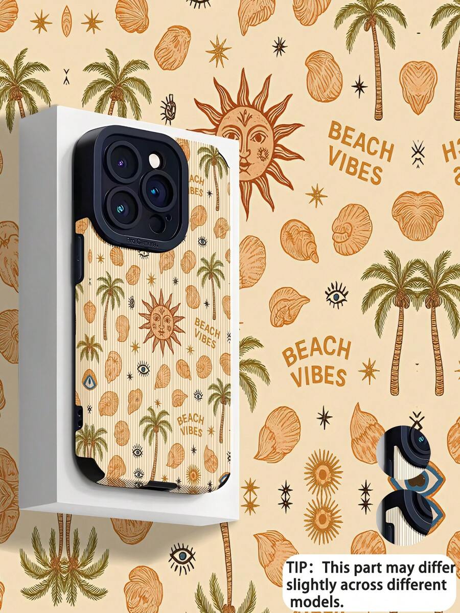 1pc Minimalist Retro Sun & Palm Tree Pattern Textured Soft Protective Phone Case, Suitable For Gifting To Friends And Lovers, Compatible With Apple And Phones ( 17/17 Air/17 Pro/17 Pro Max) - Multicolor - View 1