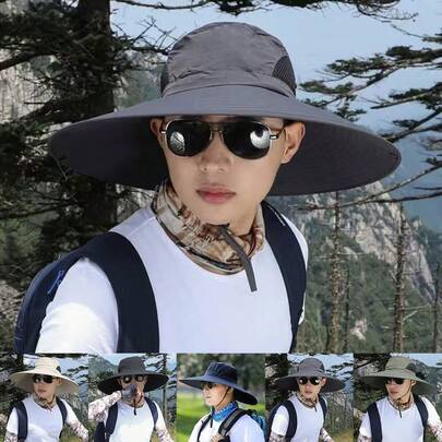 1pc Men's Mesh Patchwork Quick-Dry Bucket Hat, Outdoor Fishing Hiking Sun Protection Wide Brim Cap, Suitable For Spring & Summer Travel, Beach,Festival,Holiday