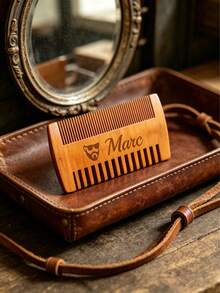 Custom Engraved Wooden Beard Comb, Personalized Name Beard Comb, Unique Name Comb With Beard Icon, Father's Day Gift, Unique Gift For Husband, Boyfriend, Groom And Beard Enthusiasts - Brown - View 4