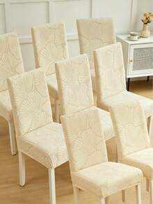 1pc/4pcs/6pcs/8pcs Cream White Removable Chair Covers, Plush Jacquard Leaf Pattern, Stretchy Fit For Dining Room, Living Room, Bedroom Chair Decor - Creamy White - View 9