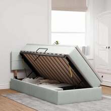 vidaXL Bett Mit Stauraum Und LED Mit LED Hellgrau 90 X 200 Cm Samt - Grey - View 4