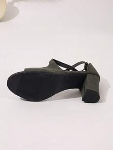 Women's Fashion One-Buckle Roman Sandals, Open Toe High Heels, Plus Size - Olive Green - View 7