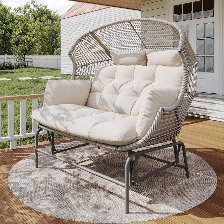 Garden Rocking Chair For Two Patio Hanging Chair Outdoor Swing Egg Chair Rocking Chair Garden Swing Porch Swing For The Garden Balcony Or Terrace Gray - Gray + PE Rattan+Iron+Waterproof Fabric - View 1
