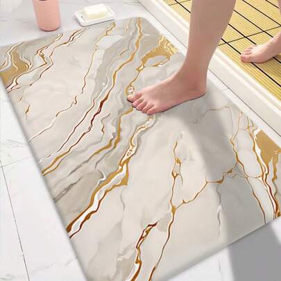 1pc Minimalist Marble Pattern Soft Thick Non-Slip Easy-To-Clean Flannel Floor Mat, Doormat, Machine Washable, Entrance Doormat, Foyer Mat, Bathroom Mat, Kitchen Mat, Indoor Decorative Mat For Bedroom And Living Room