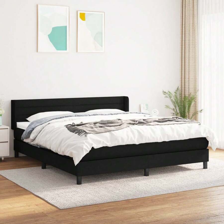 vidaXL Boxspringbett Mit Matratze Schwarz 180x200 Cm Stoff - Black - View 1