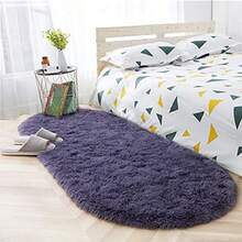 ISEAU - Alfombra ovalada esponjosa moderna alfombra de felpa lanuda para recámara de niños extra cómoda bonita alfombra de noche para habitación de niños y niñas decoración del hogar - Gris Prpura - Ver 9