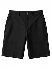 2pcs Men's Casual Dress Shorts, Suitable For Outdoor Sports, Daily Casual Wear And Office, Basic Fit - Machine Washable - Black - View 3