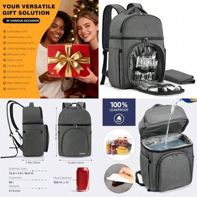 Vogano Insulated Picnic Backpack Bag for 2 Person with Cooler Compartmentwith Blanket Plates and Cutlery Set for Couple Lovers and Friends Camping Beach