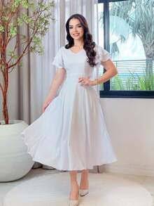 Women's Dress Casual Elegant Party DOBLE MANGA - 白色 - 查看 2