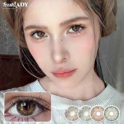 FRESH LADY 1 par de lentes de estilo mixto de avellana natural, adecuados para el trabajo, la escuela, el uso diario, las fiestas, diámetro de 14.20 mm, para uso anual