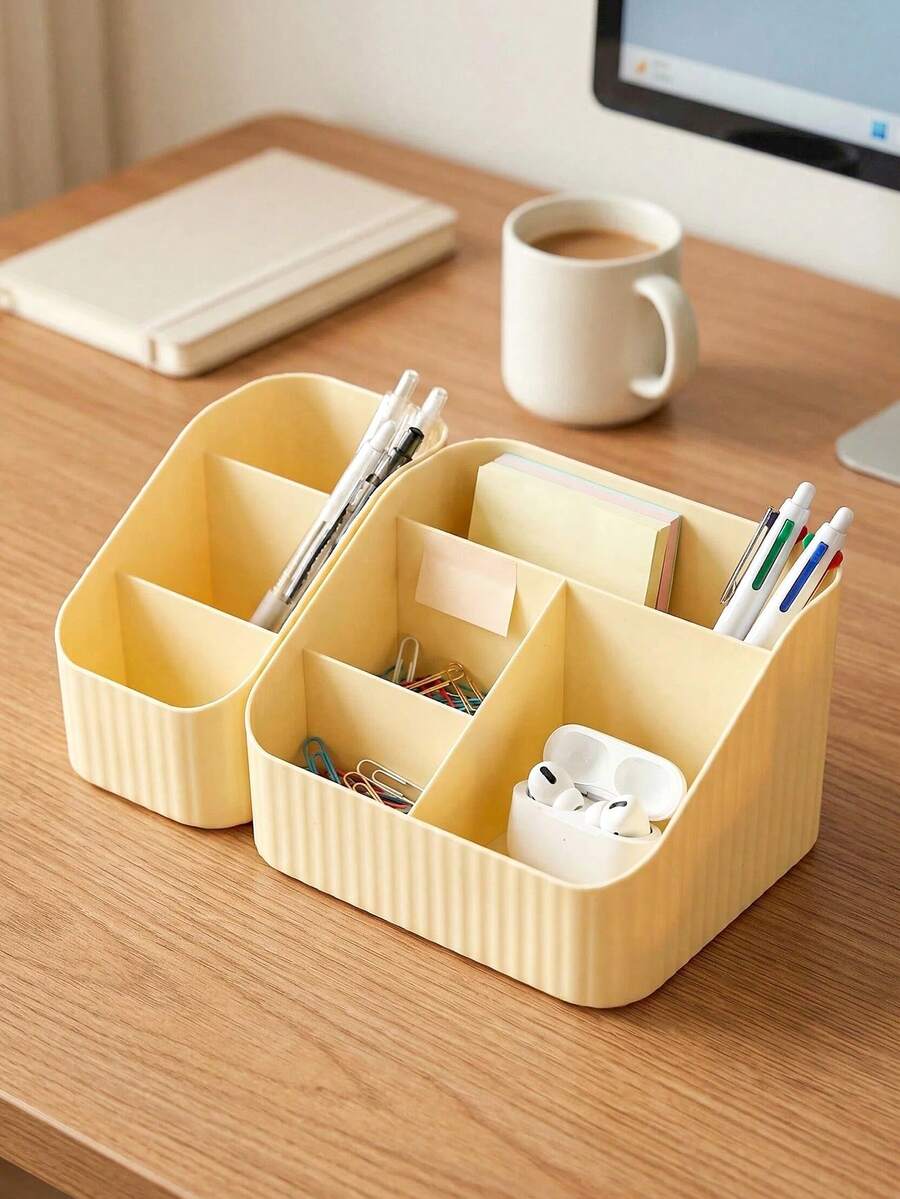 Hộp trưng bày để bàn sang trọng màu sâm panh kẻ sọc dọc, nhiều ngăn, dùng để đựng đồ chăm sóc da và trang điểm, thích hợp cho bàn trang điểm, phòng tắm, phòng khách, phòng ngủ.
