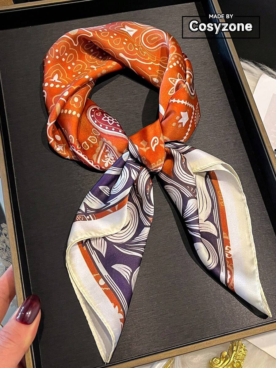 1 chiếc khăn vuông giả lụa in họa tiết hoa Paisley đơn giản, khăn bandana nam, khăn quàng cổ đa năng, chống nắng, thích hợp cho lễ hội, ngày lễ. - trái cam - Xem 1