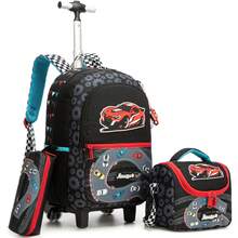 Set de 3 piezas: Mochila con ruedas para niños + Bolso de mensajero, Mochila escolar con ruedas y estampado lindo, Bolsa de equipaje con ruedas ligera para volver a la escuela - Bolsa con ruedas para niños - Ver 9
