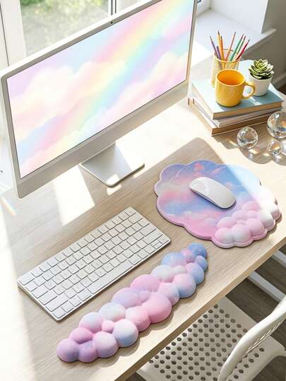 云朵形腕托鼠标垫兼键盘支架，人工腕托，舒适柔软，适合办公和返校使用