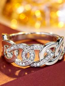 1pc French Luxury Chain Design Ring, Cuban Link High-End Finger Ring, Valentine's Day Gift For Girlfriend - Ring - View 8