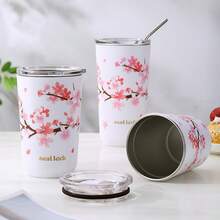 1 pieza Vaso de té/café con hielo de alta calidad con tapa antipolvo, pajita de sakura, botella de agua portátil a prueba de fugas, estilo INS - Multicolor - Ver 7