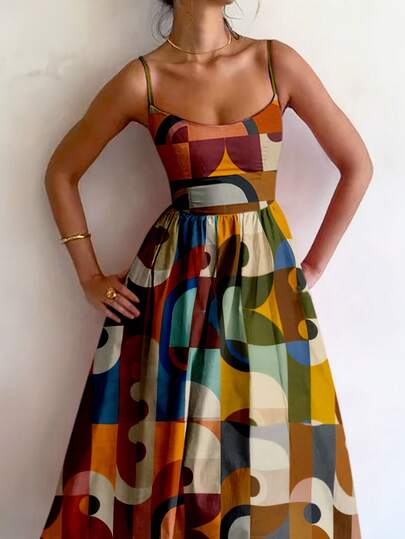 vestidos vestidos casuales para mujer playa vestidos elegantes para dama vestidos largos faldas vestidos de fiesta elegantes mujer vestidos curvy blusas curvy mujer traje de baño mujer curvy vestidos de playa vestidos de novia conjuntos elegantes para dama vestido blanco vestidos de fiesta vestido casual mujer faldas de mujer 2026 Colorful Vintage Geometric Print Cami Dress Sweet Age-Reducing Casual Elegant Bohemian Vacation Style Adjustable Thin Straps Beachwear Sleeveless Midi Dress Summer Unique Mother'S Day Holiday Gift Dress Beach Outfit Niannian