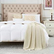 Longhui bedding - Cobija de punto trenzado grueso ligera 100 % algodón orgánico para sofá cama y guardería estilo rústico elegante y moderno 152.4 x 203.2 cm bolsa de lavado - Crema - Ver 5