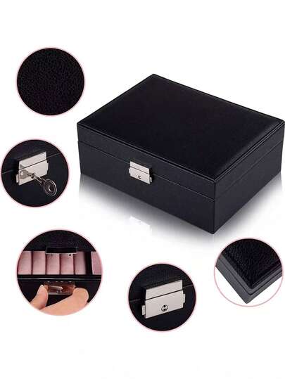 1pc Large Capacity Storage Box, Jewelry Box, Makeup Box, Vintage Leather Jewelry Box With Lock And Key, Dual-Layer Desktop Organizer, Ideal Gift For Women Accessories, Soft Velvet Lining, Multi-Function Storage For Earrings, Bracelets, Rings, Necklaces, Perfect For Valentine's Day, Christmas, Birthday, Jewelry Box, Home Jewelry Organizer, Travel Jewelry Case, Exquisite Mini Earring Organizer, Travel Jewelry Zipper Case
