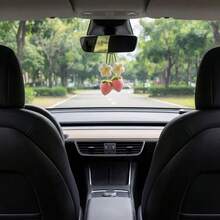 2pcs Handmade Crochet Strawberry Flower Car Rearview Mirror Pendant - Cute And Decorative Car Accessory, Suitable For Women And Teenagers - Pink - View 3