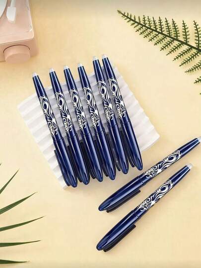 10 Stück löschbare Kugelschreiber, 0,5 mm Feinspitze mit Radiergummi, blaue Tinte, geschmeidiges Schreiben, geeignet für Schule, Büro, Studenten, Schreibwaren