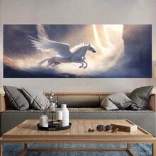 1 Póster de Pegaso Mítico - Caballo Alado Griego en Vuelo con Tonos Dorados y Azules, Marco Envolvente de Madera Listo para Colgar - Decoración Clásica Mitológica Helénica Elegante Regalo Para el Hogar o Oficina - Arte Grande de  Alado sobre Lienzo Plano 2D Envuelto (Marco de 1 Pulgada) Calidad Premium - Enmarcado - Ver 4