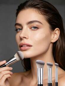 3Pcs Foundation Concealer Brush Premium Contour Blusher Brushes Flawless Under Eye Dense Face Makeup Brush For Blending - Black - View 7