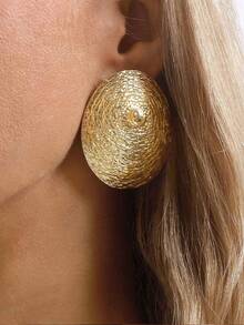 Pendientes de metal con geometría exagerada e irregular, piezas de joyería metálica con textura en espiral de moda - Pendientes ovalados en espiral - Ver 3