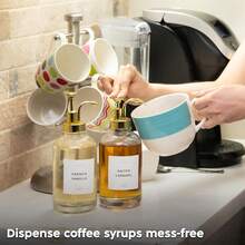 2Pcs Gold Glass Olive Oil & Coffee Syrup Dispenser Bottles, Multi-Purpose Kitchen Cooking Oil Dispenser With 9 Labels, Ideal For Coffee Bar, Home Cooking & Kitchen Organization - View 4