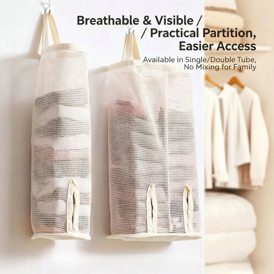 Wall Mounted Sock Storage Bag, Student Dormitory Hanging Underwear Organizer Net Pouch - Multicolor - View 1