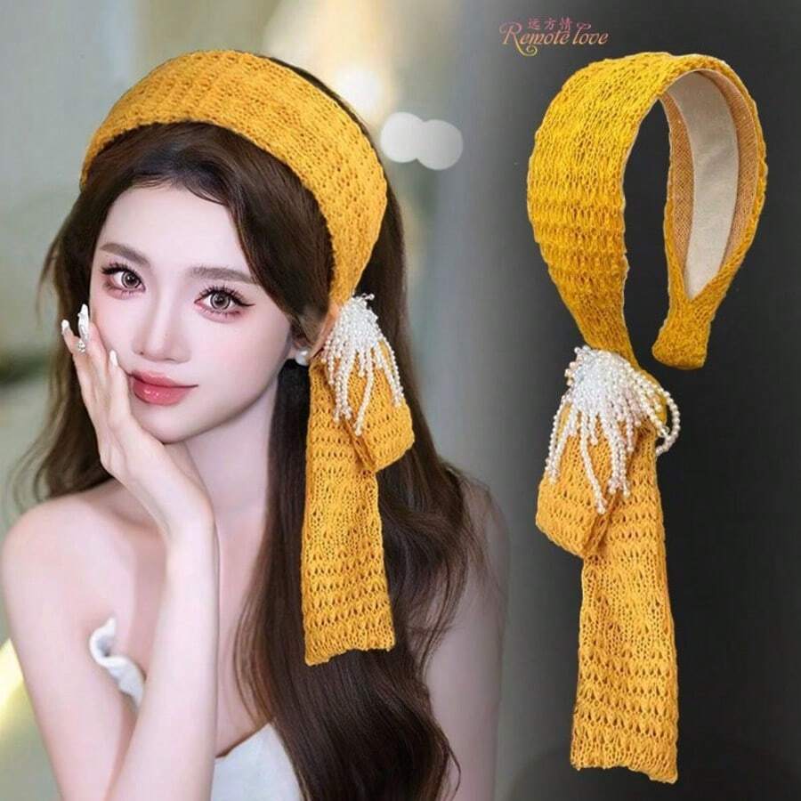 Băng đô cài tóc ruy băng dệt kim màu trắng Super Xian Xian Xian, kiểu dáng rừng rậm, giúp giảm lão hóa tóc, phụ kiện tóc thời trang kiểu Pháp mới. - thời trang - Xem 1