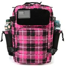 QTandQY - Mochila táctica militar de 25 l/35 l/45 l/45 l para hombre mochila de 3 días mochila de senderismo con soporte para botella - 25L Rosa Plaid - Ver 3