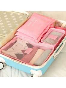 1 Set Of 6pcs Travel Packing Cubes, Large Capacity Organizer Bags - Includes Makeup Bag, Toiletry Bag, Garment Bag, Suitable For Storing Clothes, Shoes, Cosmetics, Electronics, Accessories, Great For Travel, Vacation, Business Trip, Home Organization Graduation Bag For School School Accessories School Stuff - 粉色 - 查看 5