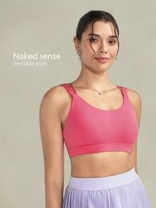 1pc Tender Angel Seamless Yoga Sports Bra, Shock-Absorbing Criss-Cross Workout Racerback Activewear Dopamine Fitness Bra For Sports & Gym - Hot Pink - View 4