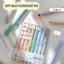 8pcs Soft Tip Fluorescent Highlighter Pens, Vibrant Color Markers For Underlining, Journaling, Coloring, Smooth Writing, Best For Students, School, Office Supplies, Classroom Rewards, Holiday Gifts - Multicolor - View 9