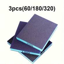 3pcs Sandpaper Sponges, Coarse, Medium, Fine Grit Sandpaper, Suitable For Metal, Wood, Glass, Washable And Reusable - Blue - View 1