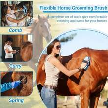 Horse Grooming Kit 14-In-1 Profional Horse Brush Plies Set For Grooming And Care With Horse Brushes Curry Comb Hoof Pick And Waterproof Storage Tote Bag For Shining Detangling Massaging - Blue - View 4