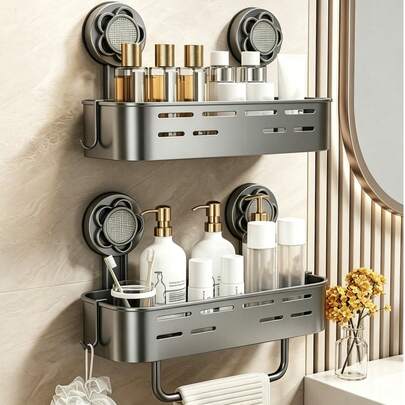 Suction Cup Bathroom Shelf,No-Drill Shower Corner Rack,Thick Plastic Material,Aluminum Alloy Frame,Toilet Corner Shelf, Washstand,Bathroom Storage Rack,Wall-Mounted Bathroom Organizer,A Great Choice For Decorative Gifts,Shelves