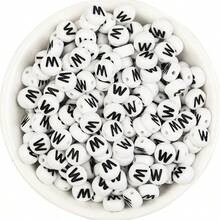 200/500/1000颗 4x7mm 黑色底金色字母图案珠子，DIY项链首饰制作材料 - 白底黑字 - 查看 10