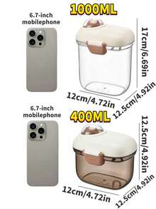 1pc Planet Themed Milk Powder Container/Cereal Storage Box/Kitchen Storage Box/Fruit Snack Spice Storage Box, Baby Supplies, Layered Milk Powder Storage Box With Scoop, Double Sealing Ring + Reinforced Clasp, Lid With Time Scale (Available In 1000ml And 400ml Sizes) - Brownish-brown Base - View 12