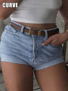 Cross-Border Basic New Women's Mid-Waist Fashion Skinny Stretch Plus Size Jeans With Slit Hem Design Casual Summer - Light Wash - View 1