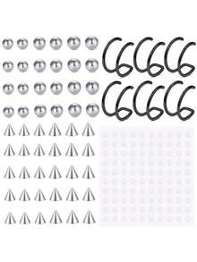 60pcs/Set Fake Lip Piercing Eyebrow Rings Nose Bridge Rings Replacement Balls With Sticker, Fake Lip Snake Bites, Non Piercing Fashion Accessories - Multicolor - View 7