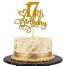1个闪亮粉色生日蛋糕装饰插牌，适合1-18岁生日，生日蛋糕用品，1-18岁生日派对装饰 - 闪亮粉色 - 彩色 - 查看 46