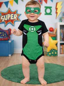 Body Lanterna Verde Personagem Super Herói Temático com Máscara Mesversario - Verde - Visão 5
