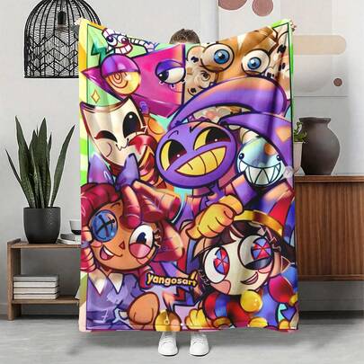 1PC A-Amazing D-Digital Anime Circus Cozy Super Soft Flannel Blanket 50"X60" (Multiple Sizes),-Funny Game Theme Warm Throw Blanket,With For Room Decor,  Couch, Bed, Camping, Travel, Office, Home Nap, Multipurpose Gift Flannel Blanket-280gsm
