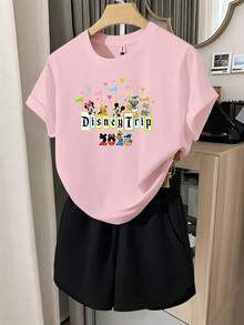 100% Pure Cotton, Short-Sleeved Set With Printed Classic Cartoon Images Of Mickey Mouse And Donald Duck Of Disney 2026, 2026 Travel Commemorative Style, Same Style For Boys And Girls, Children's Sporty Cartoon Printed T-Shirt Set, Suitable For Daily Wear, Versatile And Not Stuffy, Ideal For Spring And Summer Wear, Vacations, Outdoor Activities And Amusement Park Outfits, And Can Also Be Used As A Children's Gift. - 彩色 - 查看 10