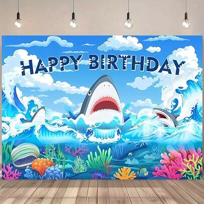 One Shark-Themed Birthday Party Backdrop Is Perfect For Summer Underwater Shark-Themed Birthday Parties, Gender Reveal Parties, Baptisms, Baby Showers, And Hawaiian-Themed Decorations.