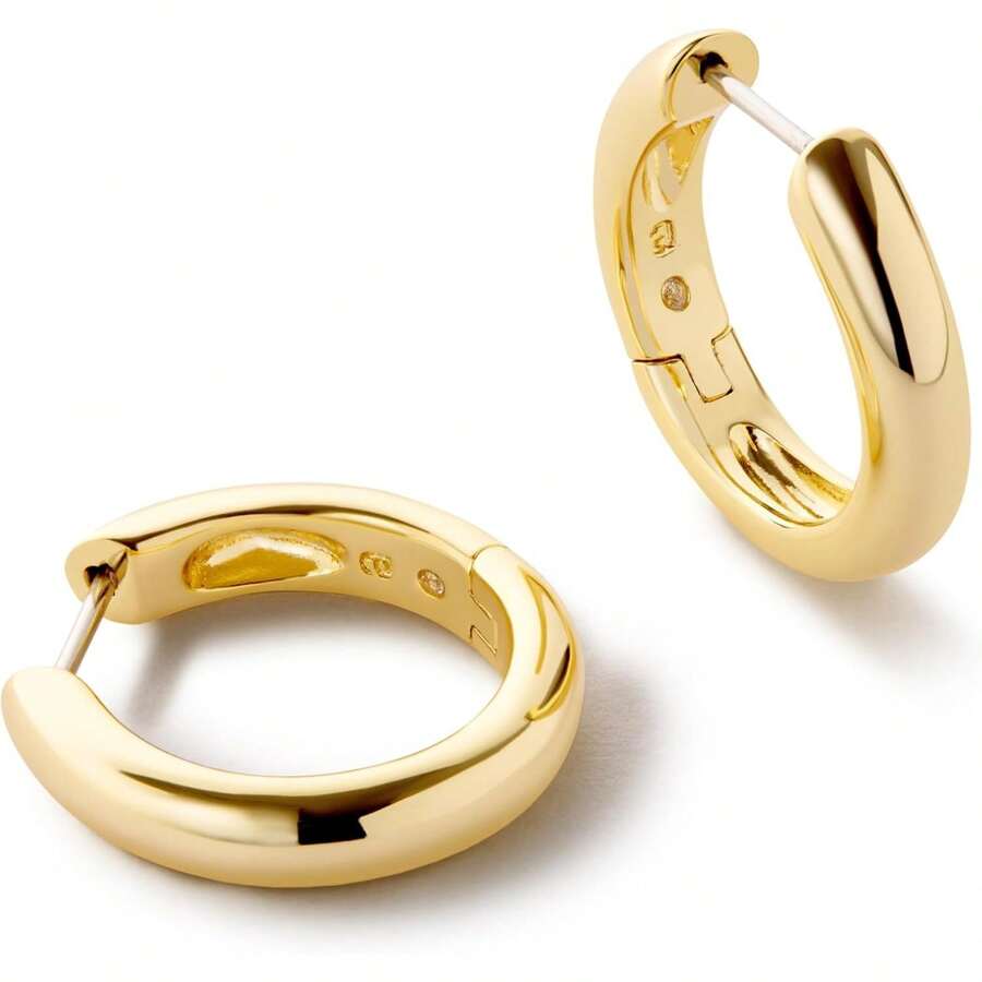 Earrings For Women - Hypoallergenic Water-Resistant Tarnish-Free Chunky Earrings For Women - 14K Gold Plated & Silver Rhodium Plated Hoops - Small, Medium & Large Size - Gold-Medium - 查看 1